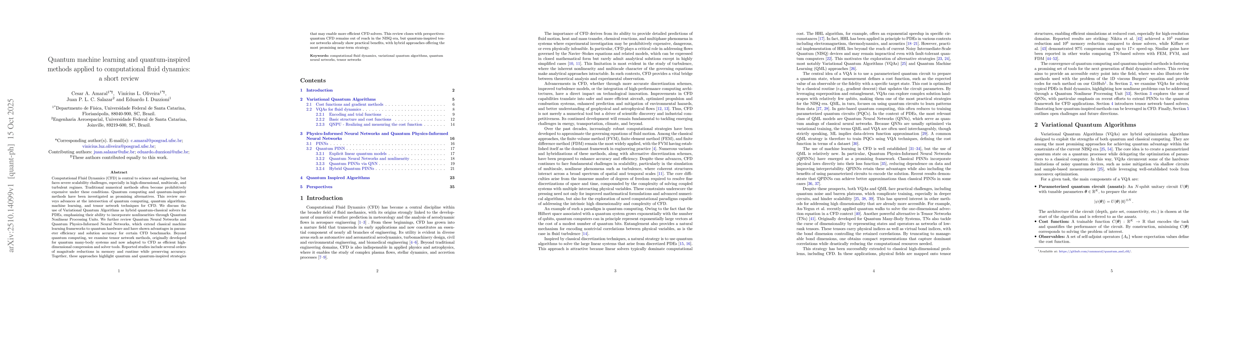 Thumbnail for Quantum machine learning and quantum-inspired methods applied to
  computational fluid dynamics: a short review