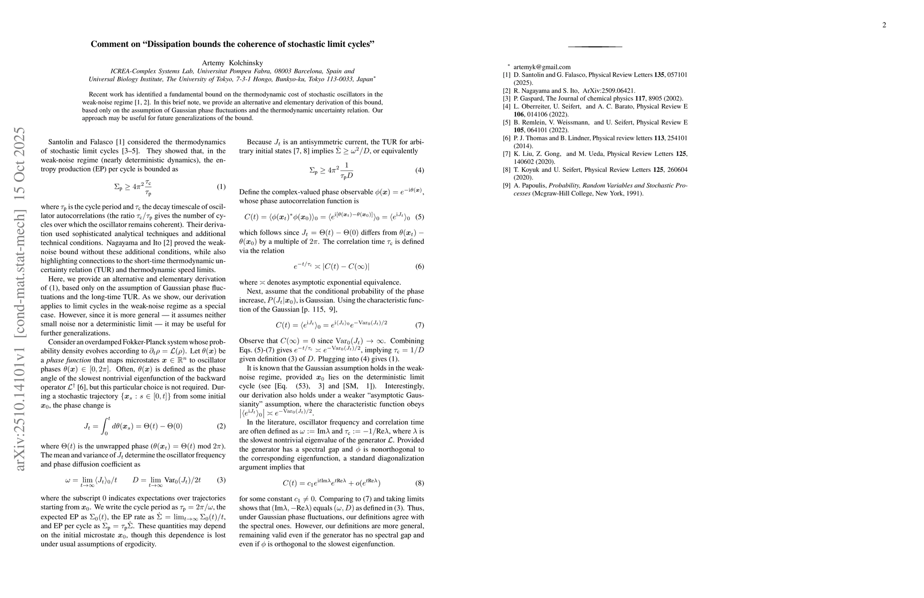 Thumbnail for Comment on "Dissipation bounds the coherence of stochastic limit cycles"