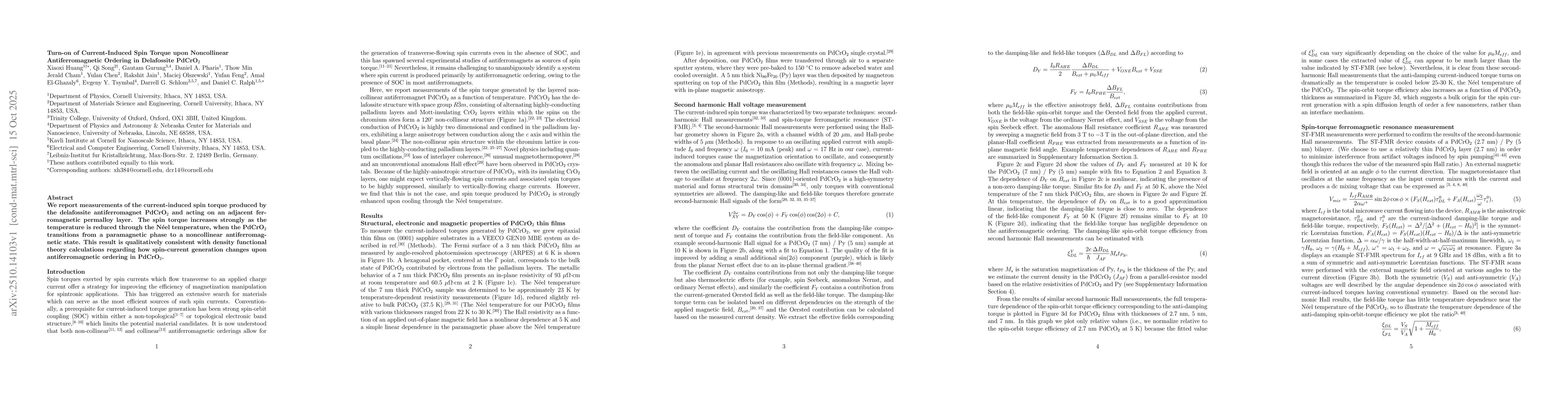 Thumbnail for Turn-on of Current-Induced Spin Torque upon Noncollinear
  Antiferromagnetic Ordering in Delafossite PdCrO2