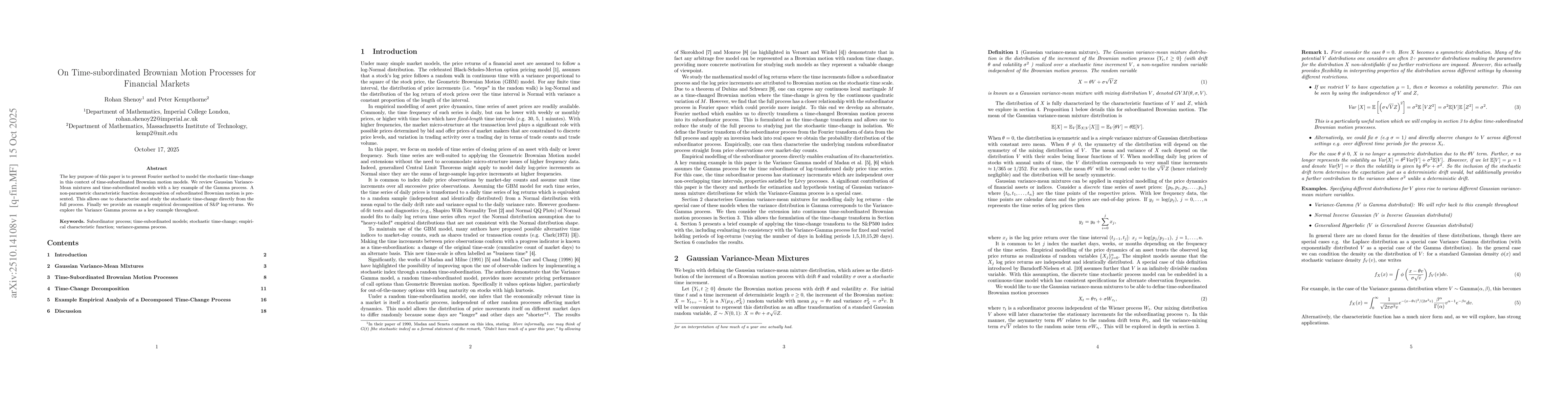 Thumbnail for On Time-subordinated Brownian Motion Processes for Financial Markets