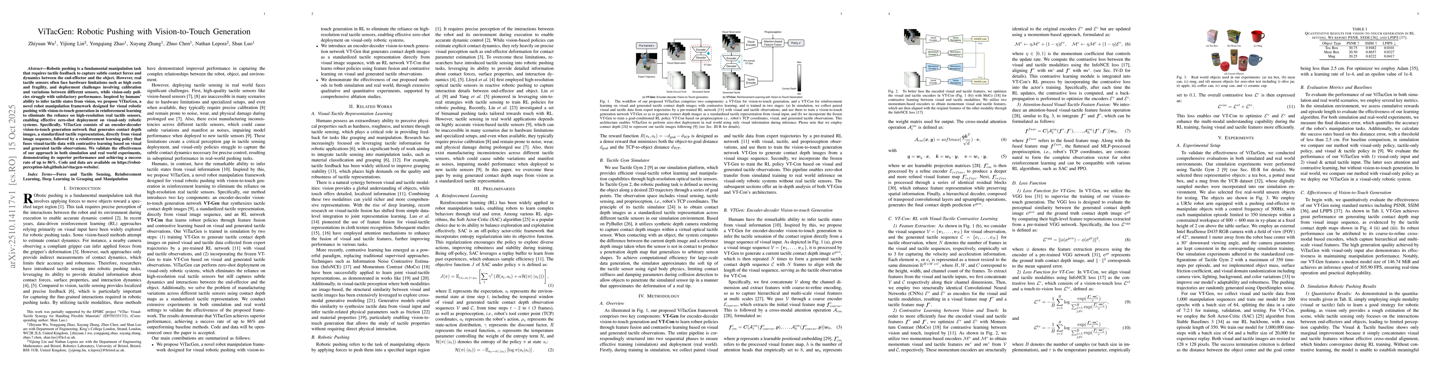 Thumbnail for ViTacGen: Robotic Pushing with Vision-to-Touch Generation