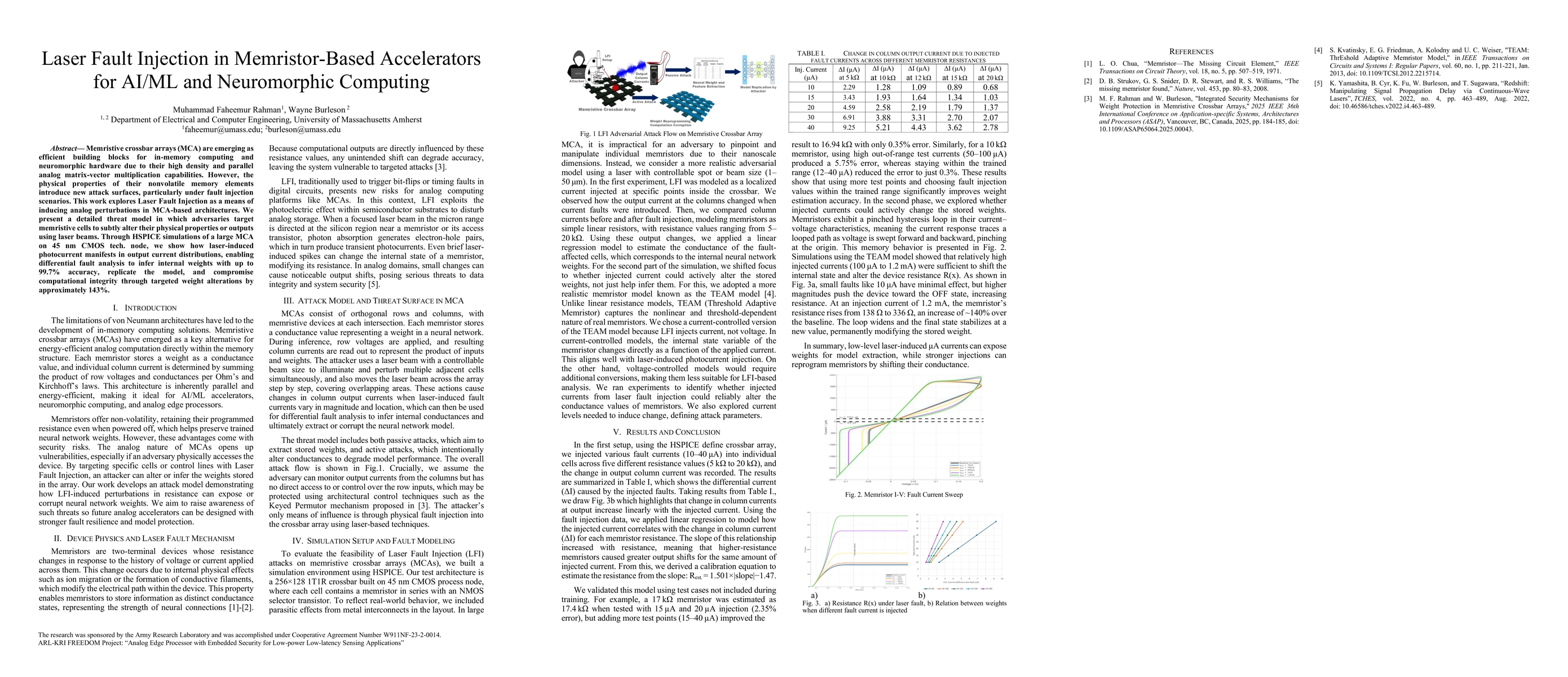 Thumbnail for Laser Fault Injection in Memristor-Based Accelerators for AI/ML and
  Neuromorphic Computing