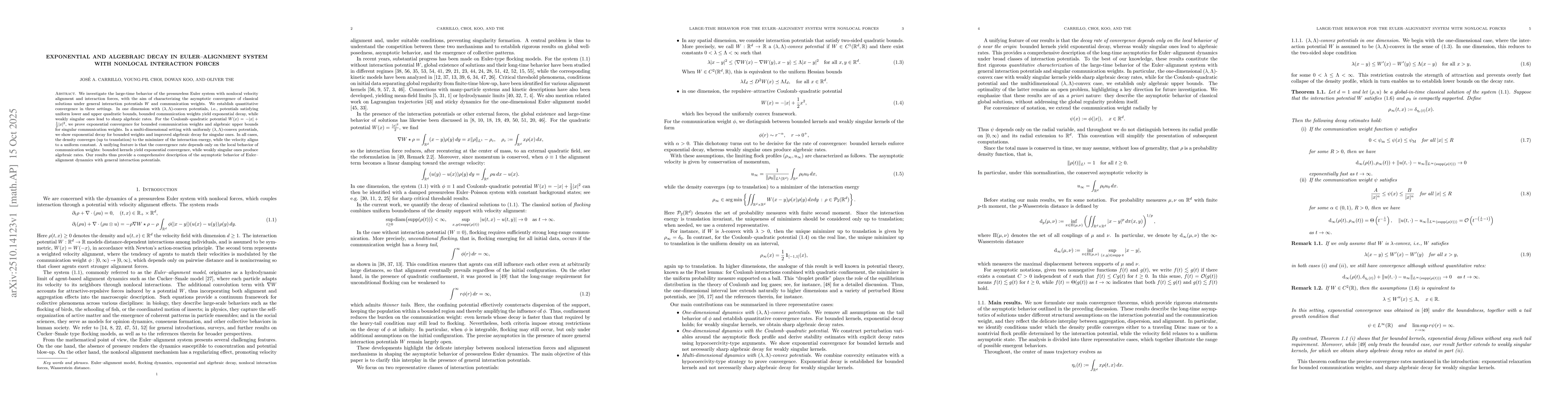 Thumbnail for Exponential and algebraic decay in Euler--alignment system with nonlocal
  interaction forces