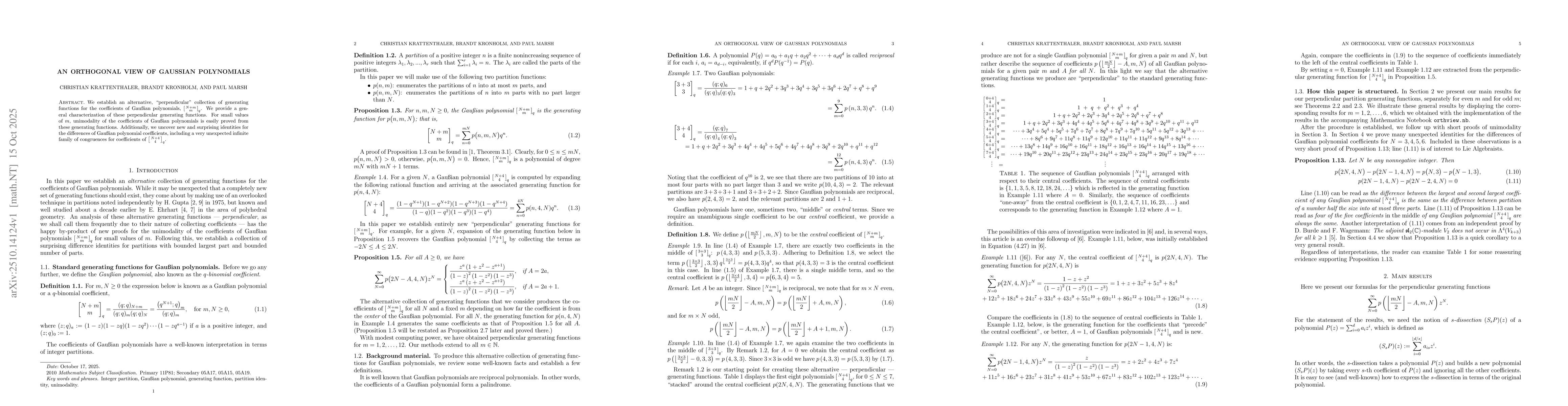 Thumbnail for An Orthogonal View of Gaußian Polynomials