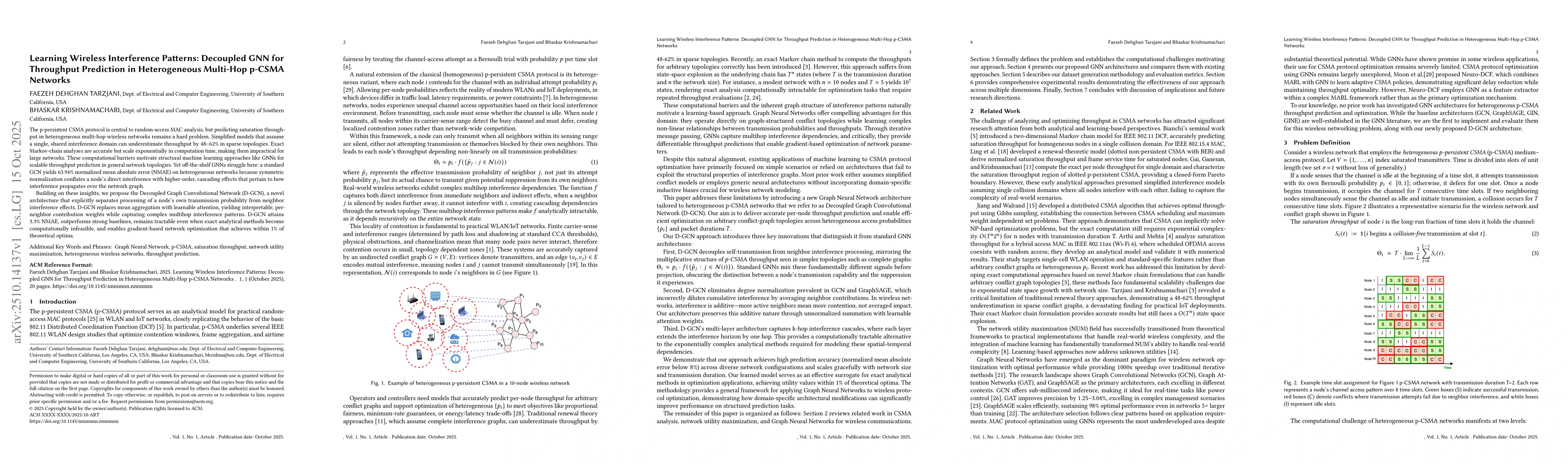 Thumbnail for Learning Wireless Interference Patterns: Decoupled GNN for Throughput
  Prediction in Heterogeneous Multi-Hop p-CSMA Networks