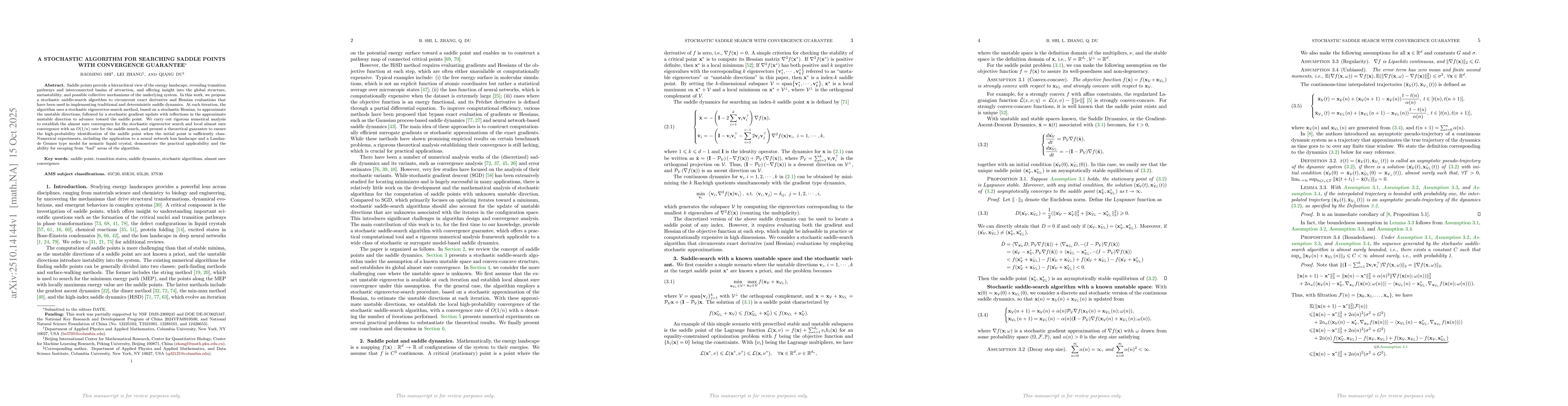 Thumbnail for A Stochastic Algorithm for Searching Saddle Points with Convergence
  Guarantee