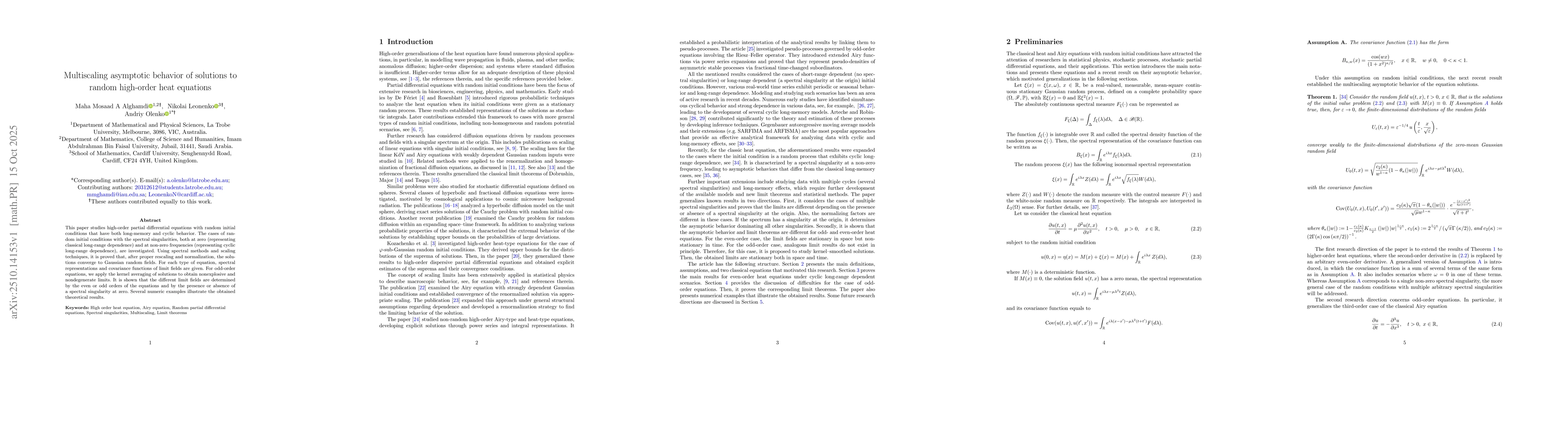 Thumbnail for Multiscaling asymptotic behavior of solutions to random high-order heat
  equations