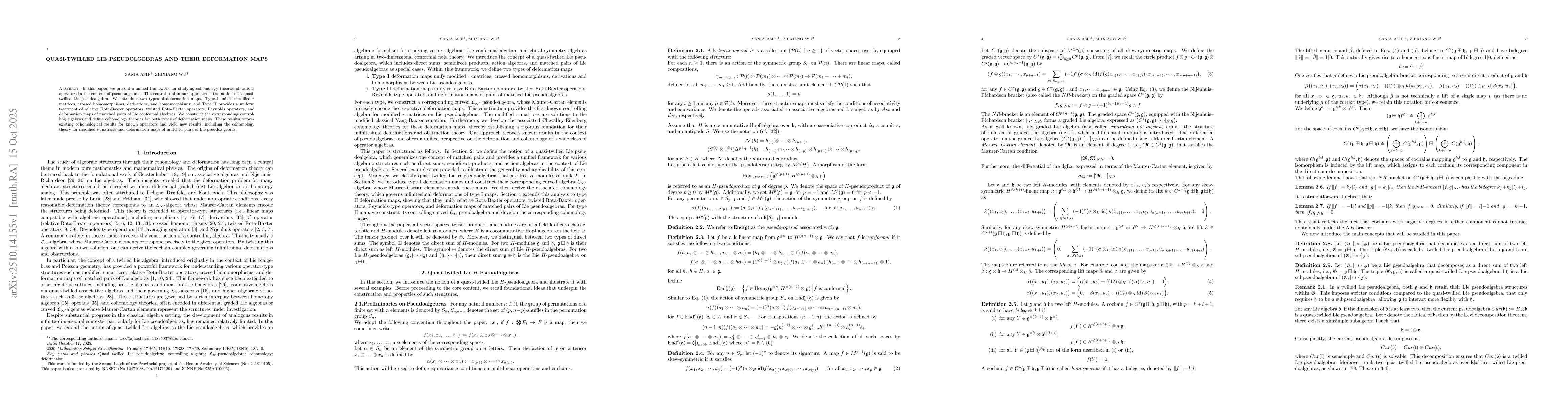 Thumbnail for Quasi-Twilled Lie Pseudolgebras and Their Deformation Maps