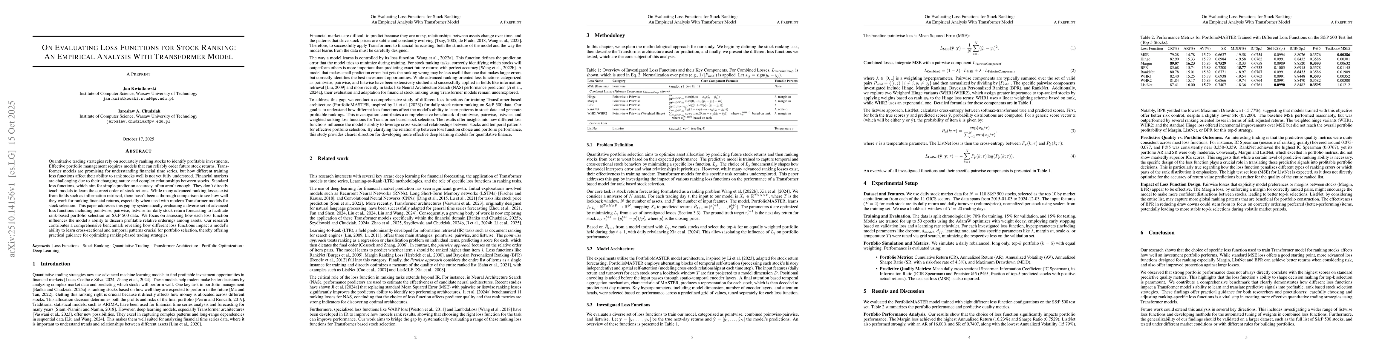 Thumbnail for On Evaluating Loss Functions for Stock Ranking: An Empirical Analysis
  With Transformer Model
