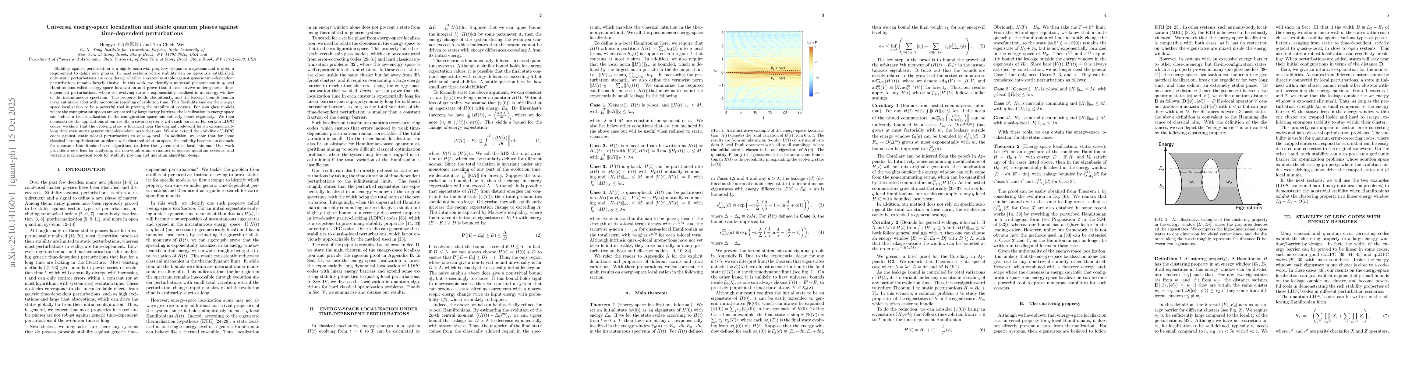 Thumbnail for Universal energy-space localization and stable quantum phases against
  time-dependent perturbations