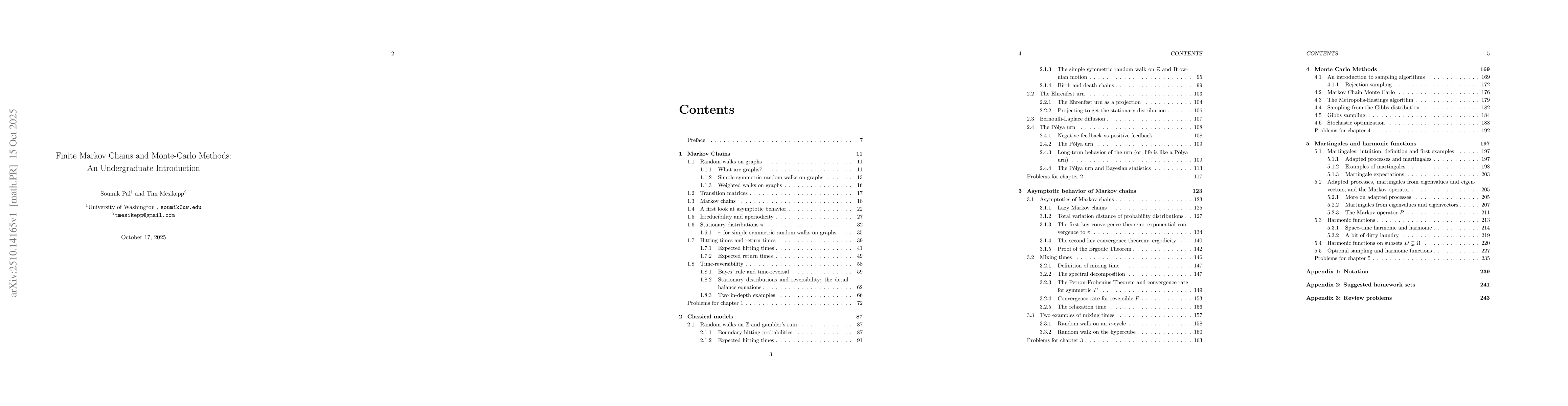 Thumbnail for Finite Markov chains and Monte-Carlo Methods: An Undergraduate
  Introduction