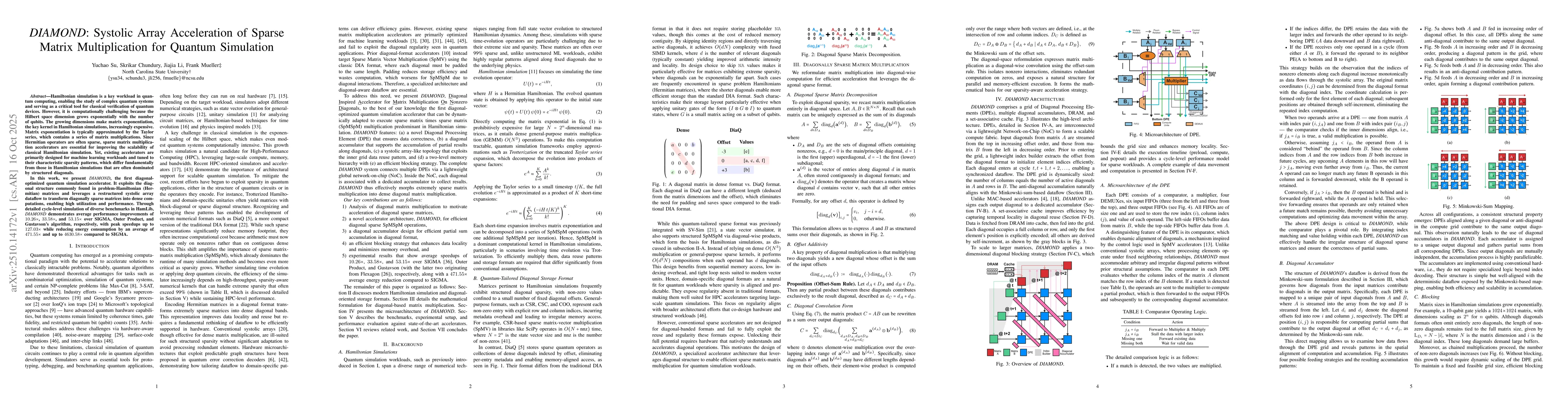 Thumbnail for DIAMOND: Systolic Array Acceleration of Sparse Matrix Multiplication for
  Quantum Simulation