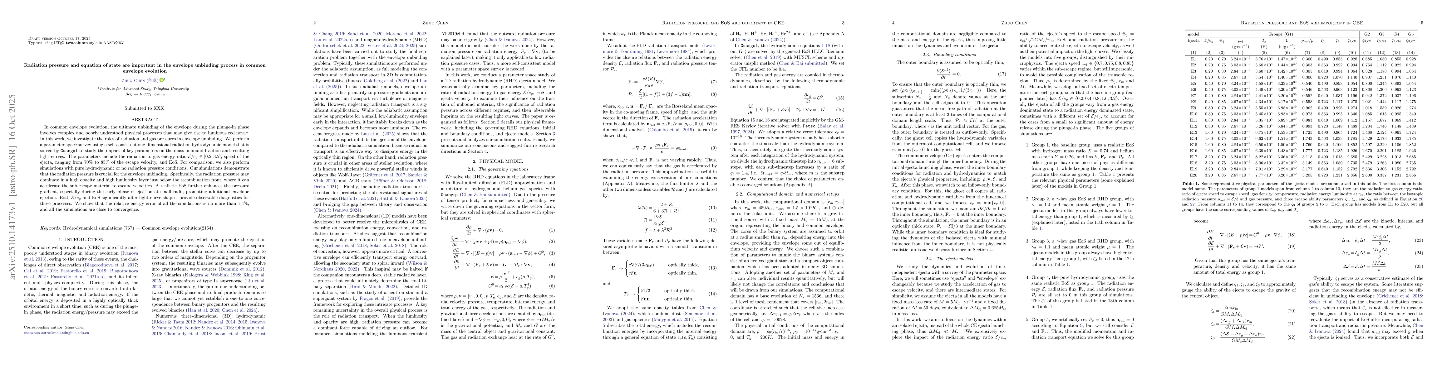 Thumbnail for Radiation pressure and equation of state are important in the envelope
  unbinding process in common envelope evolution