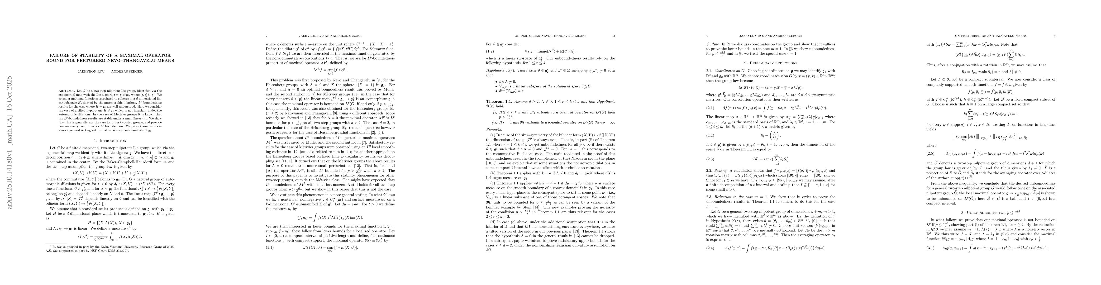 Thumbnail for Failure of stability of a maximal operator bound for perturbed
  Nevo--Thangavelu means