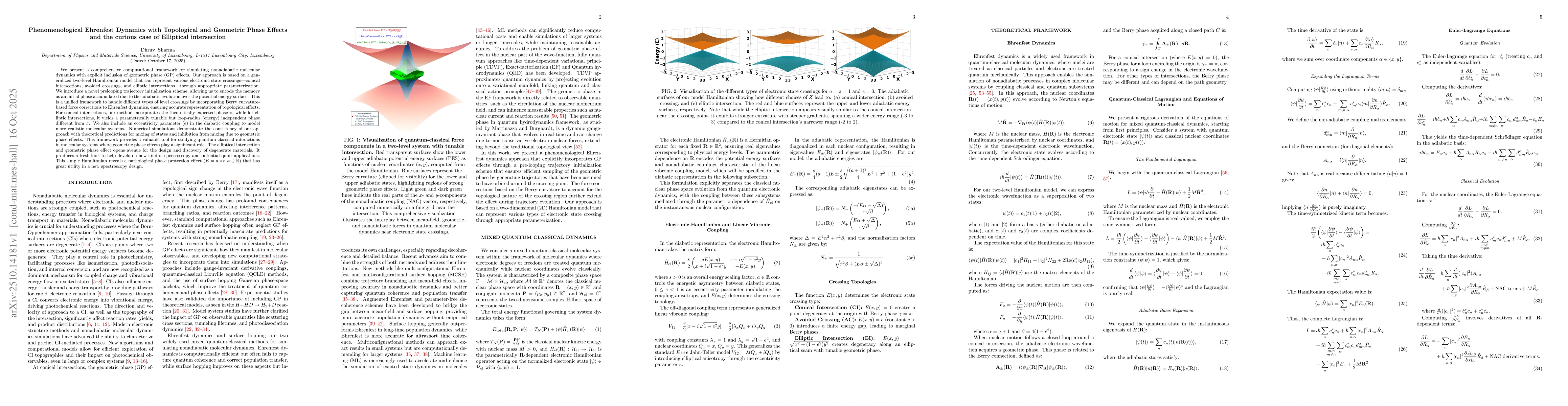 Thumbnail for Phenomenological Ehrenfest Dynamics with Topological and Geometric Phase
  Effects and the curious case of Elliptical intersection