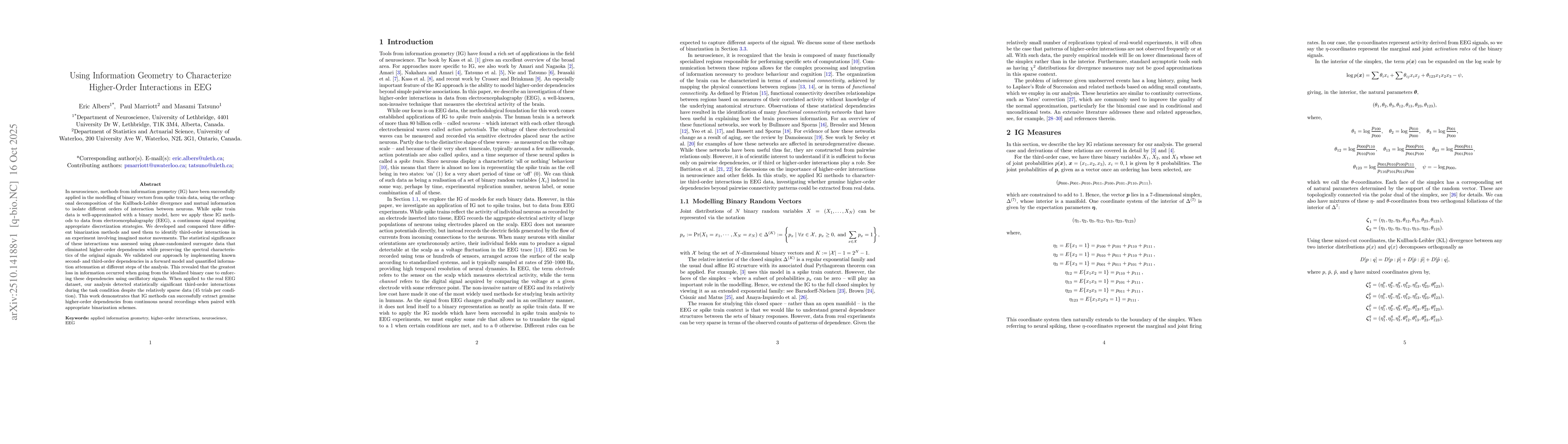 Thumbnail for Using Information Geometry to Characterize Higher-Order Interactions in
  EEG