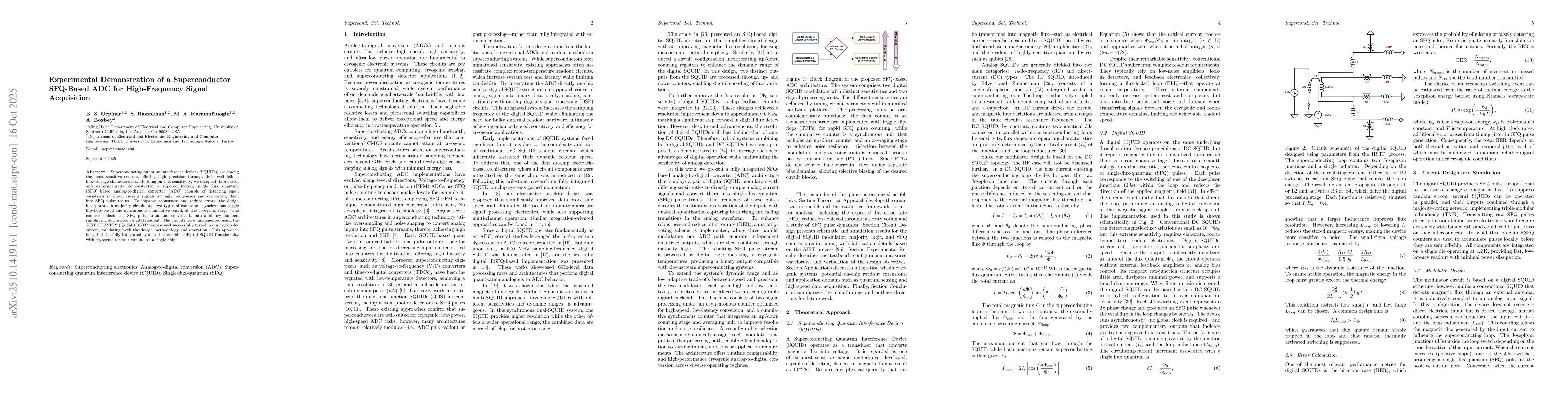 Thumbnail for Experimental Demonstration of a Superconductor SFQ-Based ADC for
  High-Frequency Signal Acquisition