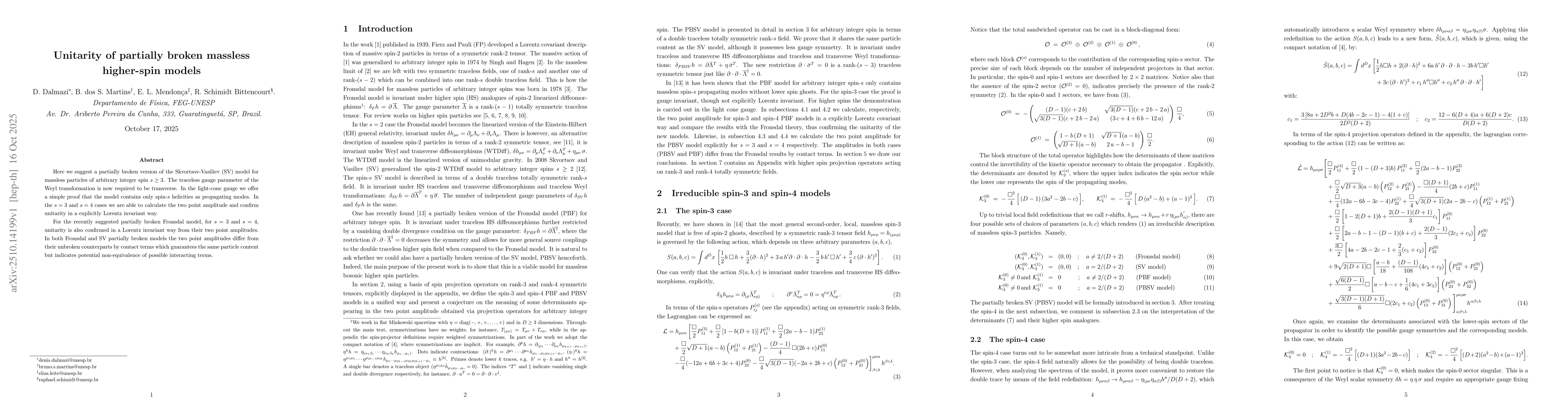 Thumbnail for Unitarity of partially broken massless higher-spin models