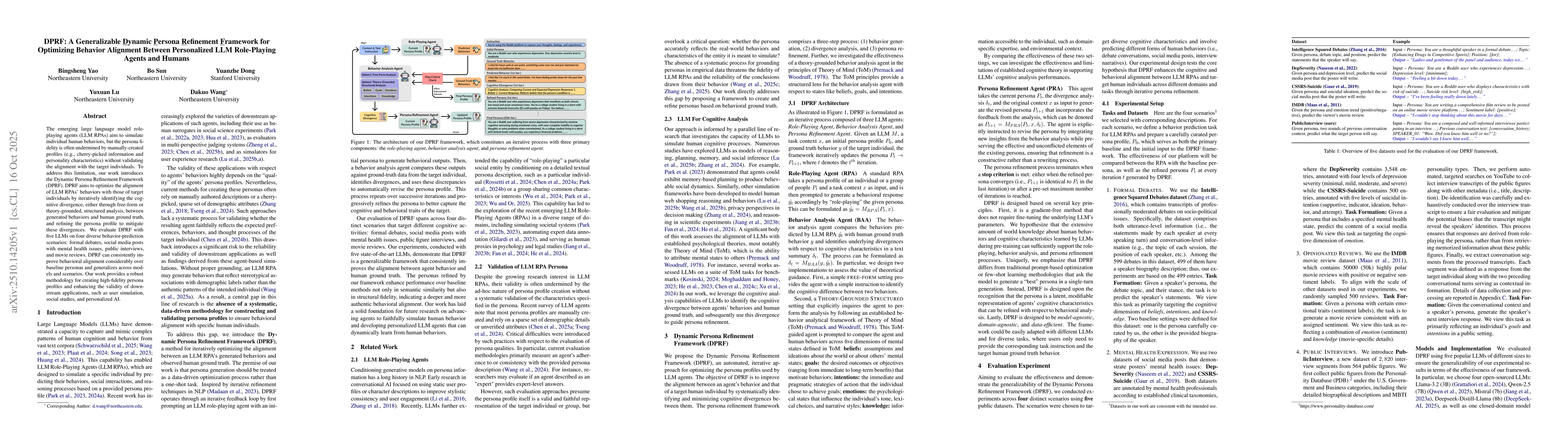 Thumbnail for DPRF: A Generalizable Dynamic Persona Refinement Framework for
  Optimizing Behavior Alignment Between Personalized LLM Role-Playing Agents
  and Humans