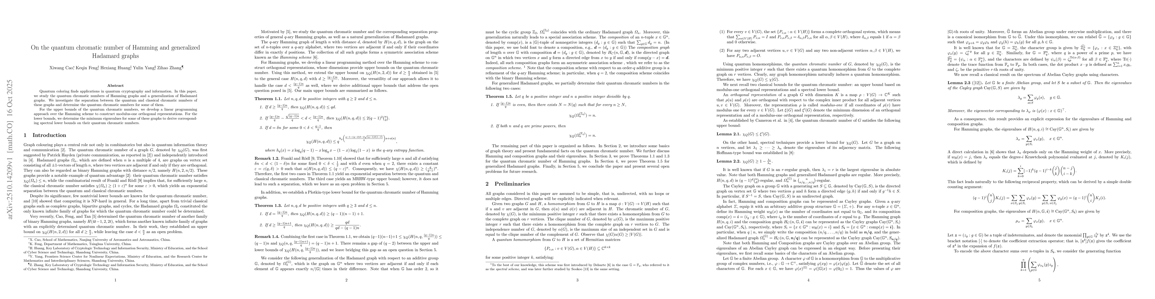 Thumbnail for On the quantum chromatic number of Hamming and generalized Hadamard
  graphs