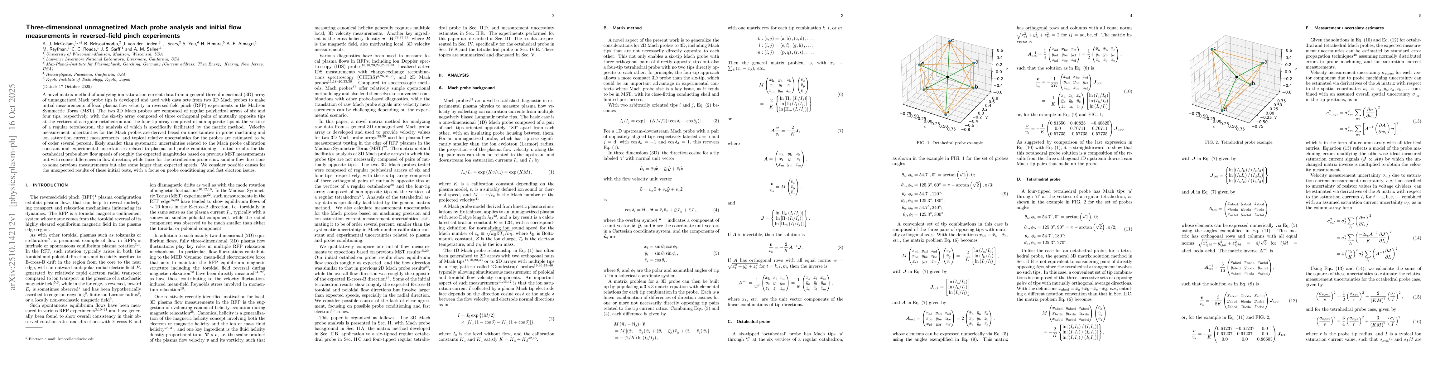 Thumbnail for Three-dimensional unmagnetized Mach probe analysis and initial flow
  measurements in reversed-field pinch experiments