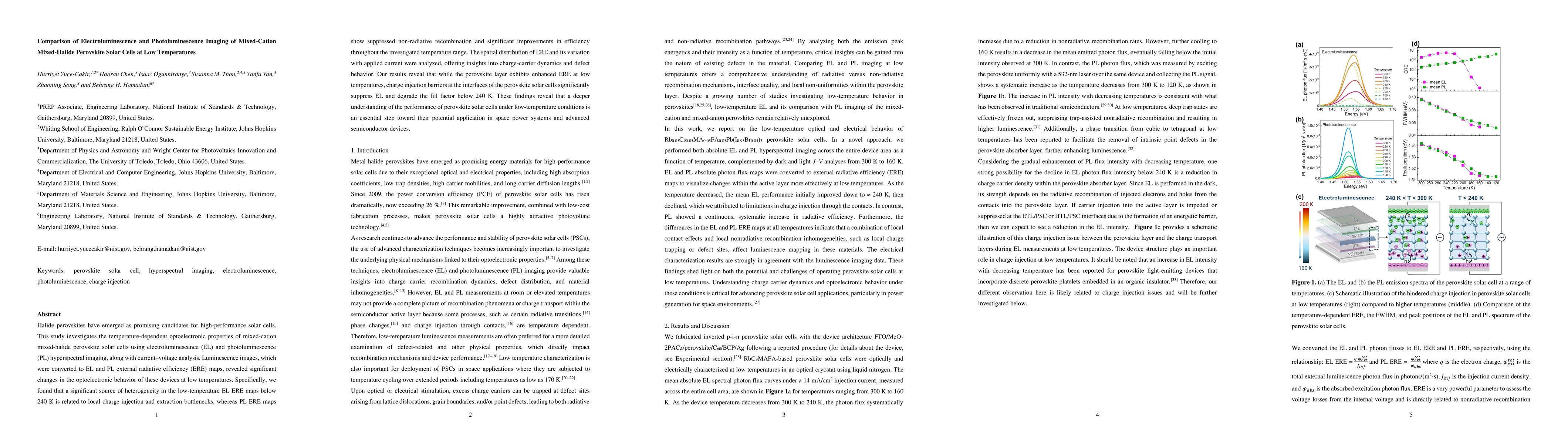Thumbnail for Comparison of Electroluminescence and Photoluminescence Imaging of
  Mixed-Cation Mixed-Halide Perovskite Solar Cells at Low Temperatures