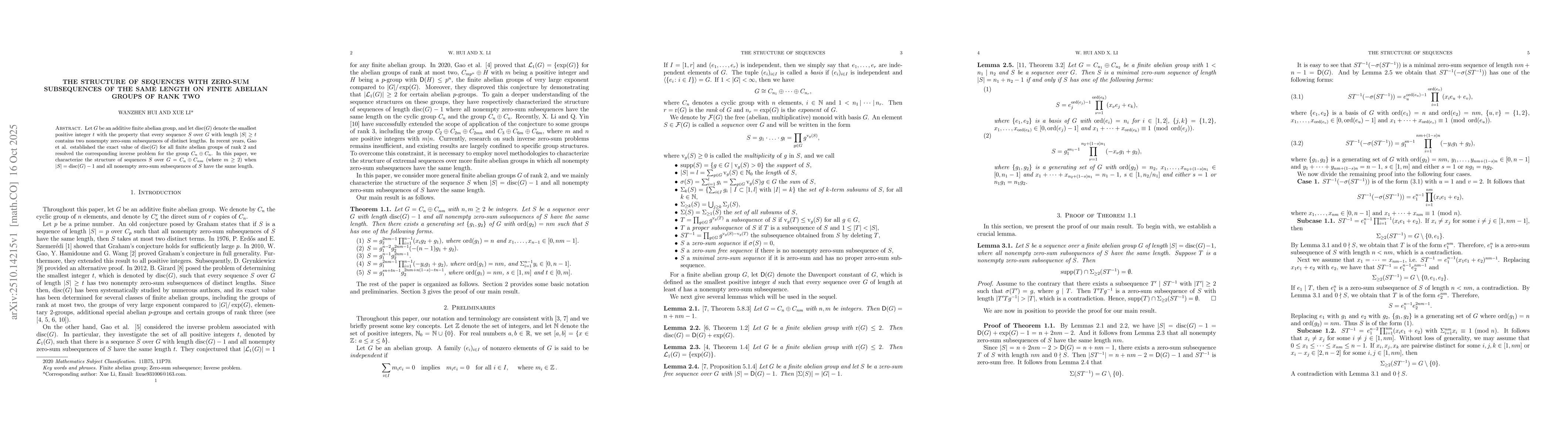 Thumbnail for The structure of sequences with zero-sum subsequences of the same length
  on finite abelian groups of rank two