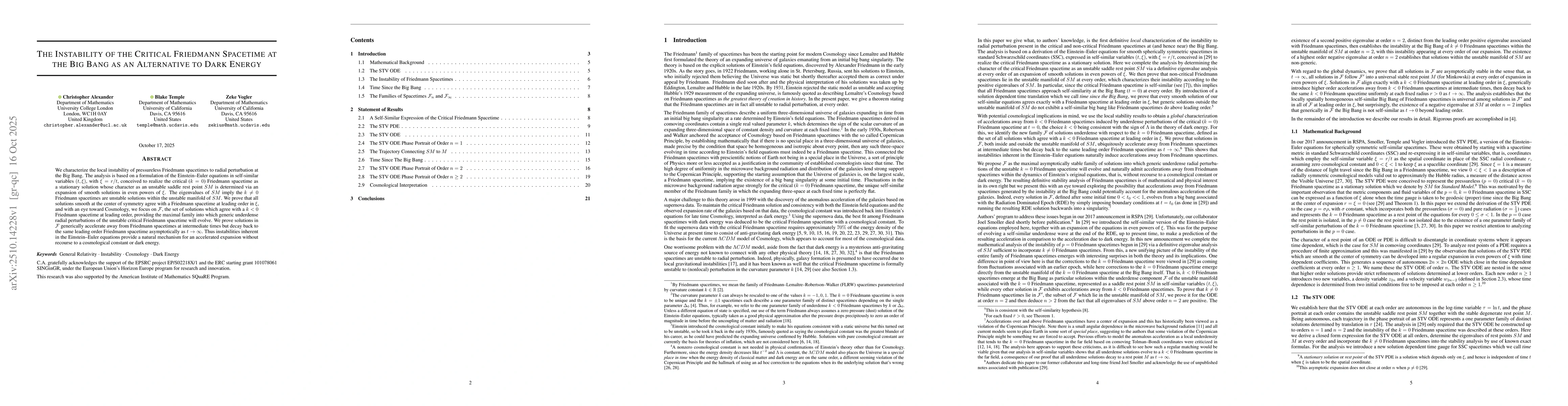 Thumbnail for The Instability of the Critical Friedmann Spacetime at the Big Bang as
  an Alternative to Dark Energy