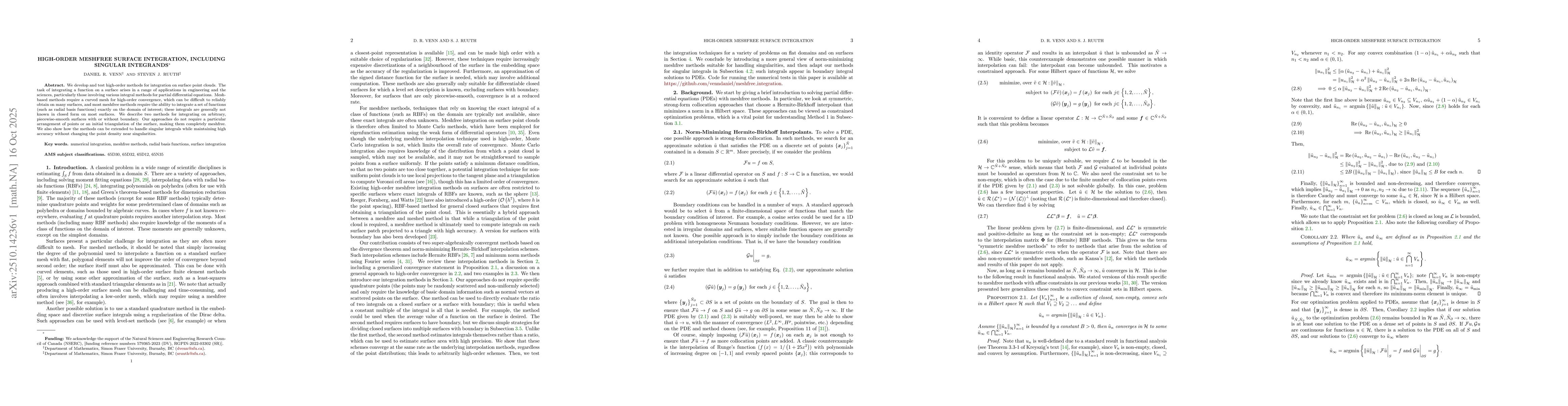 Thumbnail for High-Order Meshfree Surface Integration, Including Singular Integrands