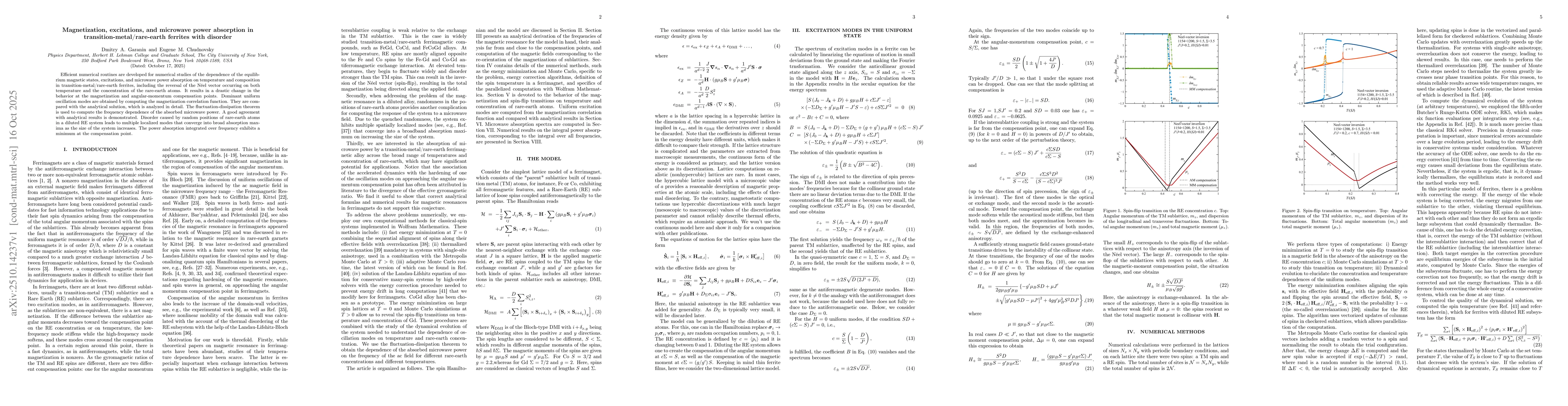 Thumbnail for Magnetization, excitations, and microwave power absorption in
  transition-metal/rare-earth ferrites with disorder