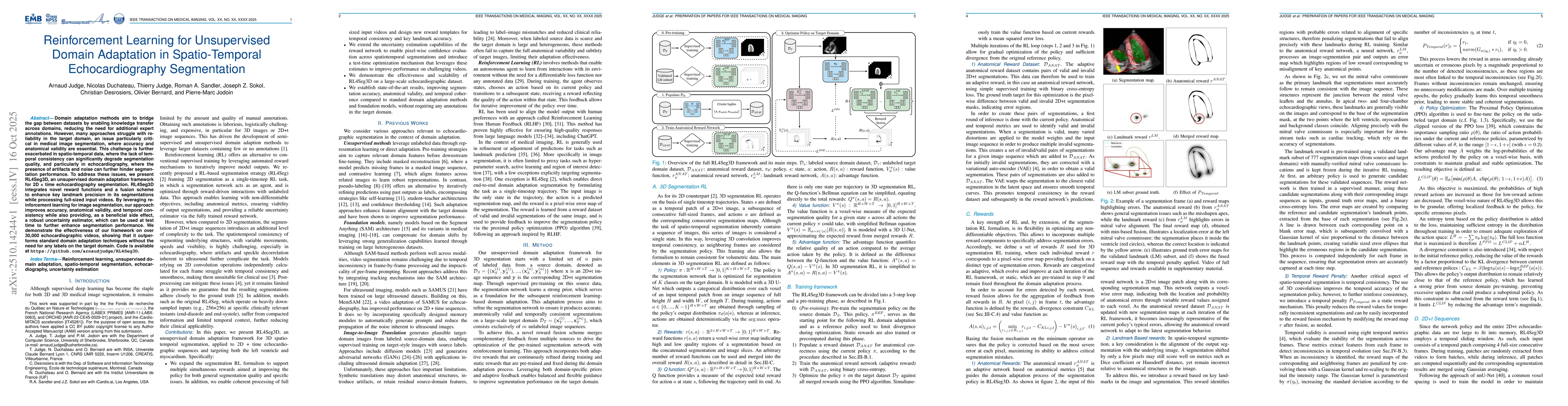 Thumbnail for Reinforcement Learning for Unsupervised Domain Adaptation in
  Spatio-Temporal Echocardiography Segmentation
