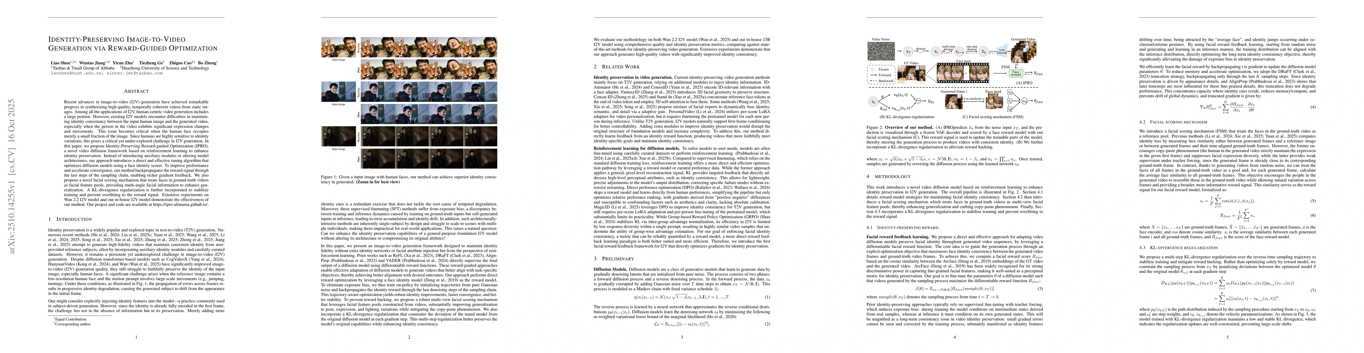 Thumbnail for Identity-Preserving Image-to-Video Generation via Reward-Guided
  Optimization