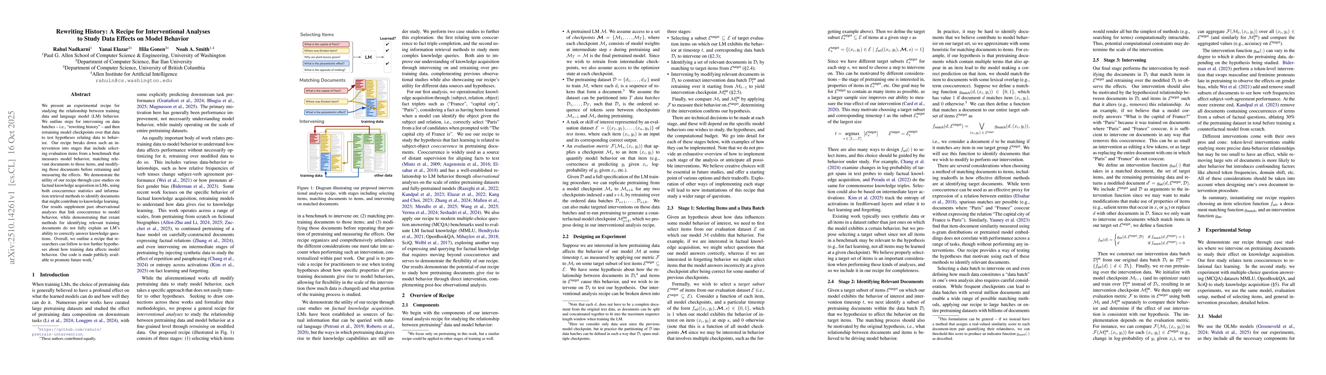Thumbnail for Rewriting History: A Recipe for Interventional Analyses to Study Data
  Effects on Model Behavior