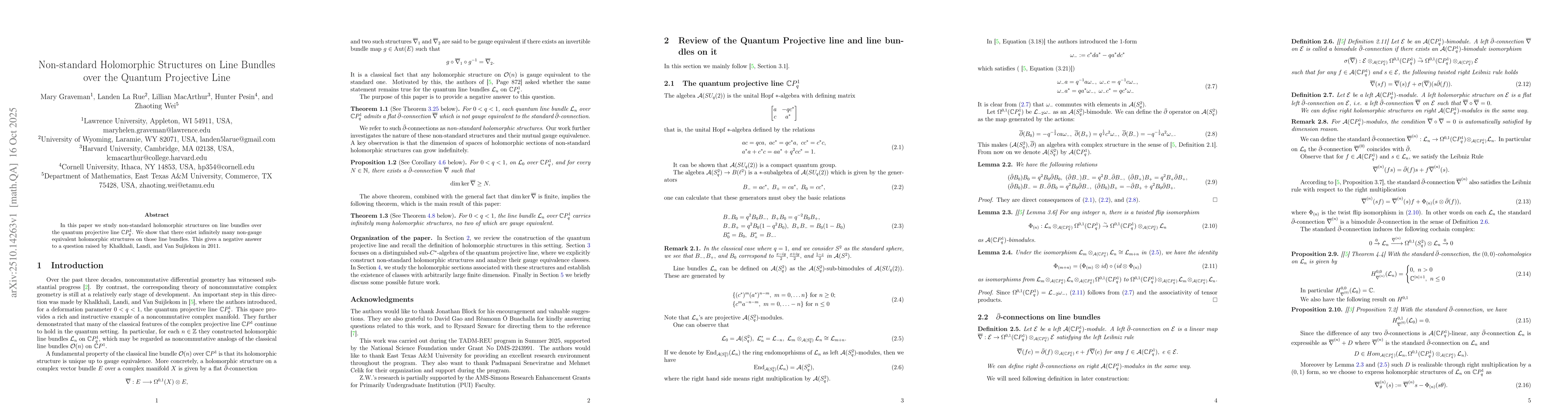 Thumbnail for Non-standard Holomorphic Structures on Line Bundles over the Quantum
  Projective Line