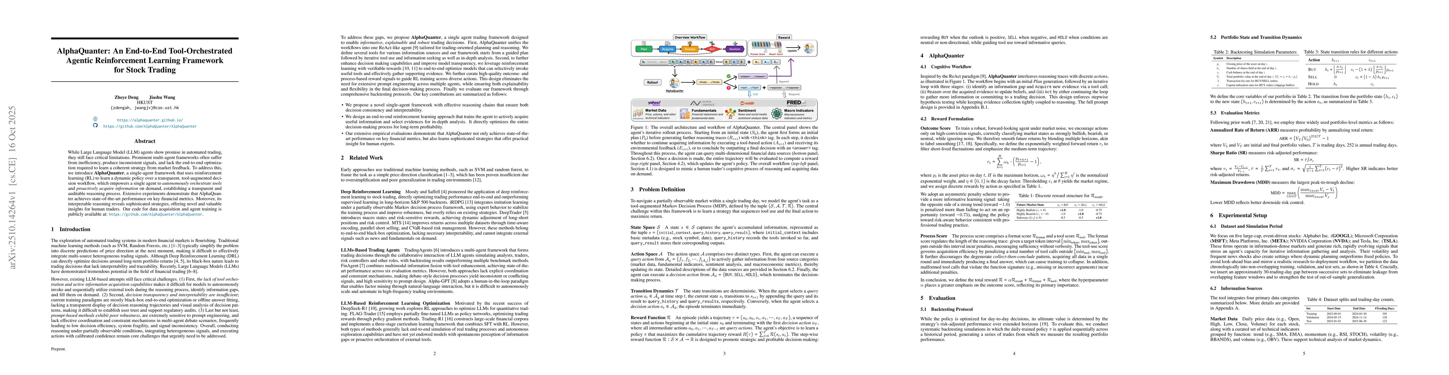 Thumbnail for AlphaQuanter: An End-to-End Tool-Orchestrated Agentic Reinforcement
  Learning Framework for Stock Trading