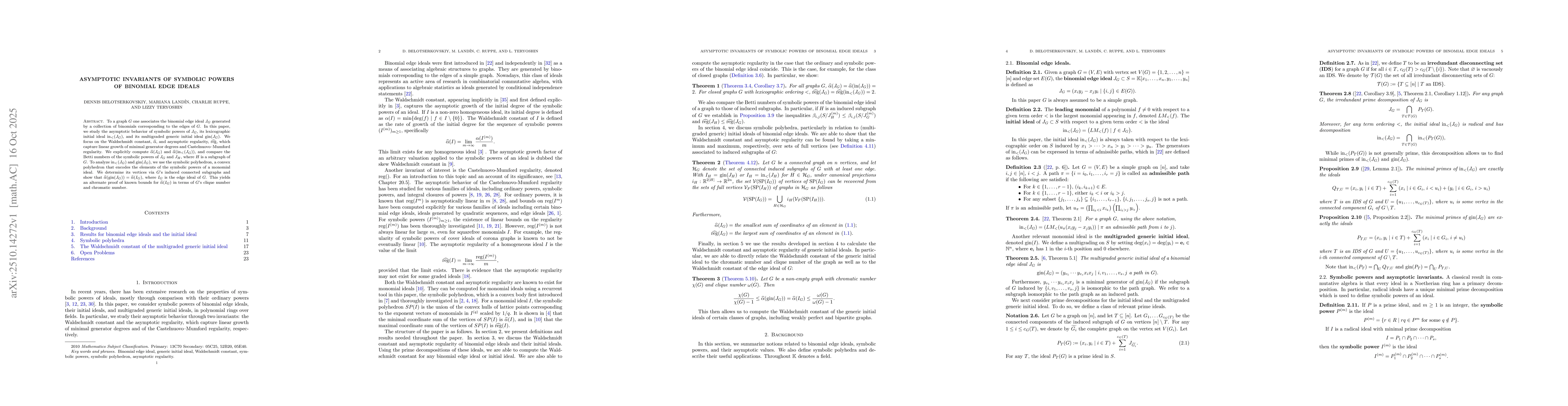 Thumbnail for Asymptotic invariants of symbolic powers of binomial edge ideals