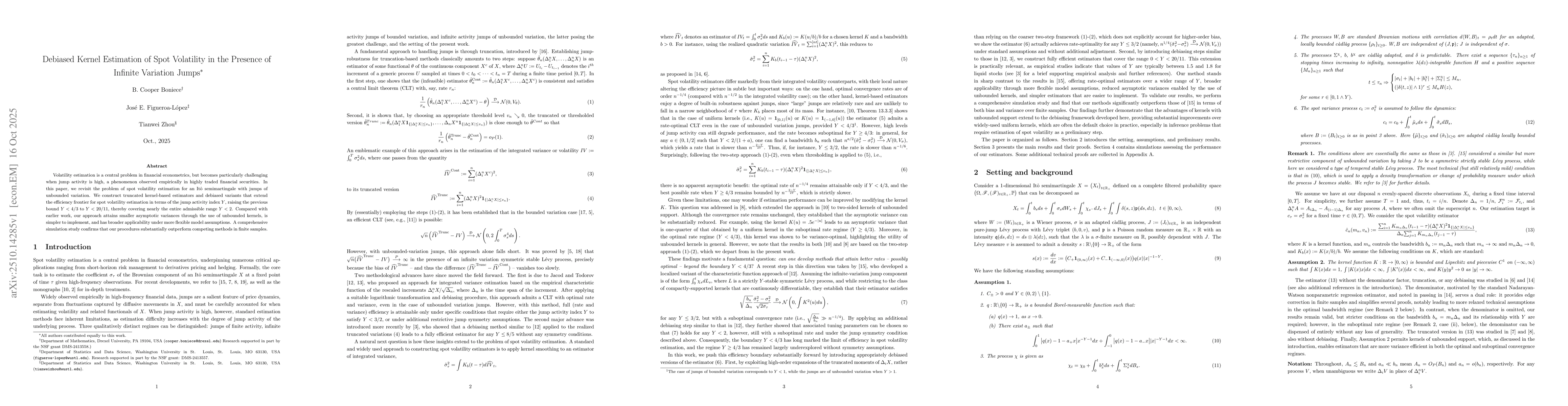 Thumbnail for Debiased Kernel Estimation of Spot Volatility in the Presence of
  Infinite Variation Jumps