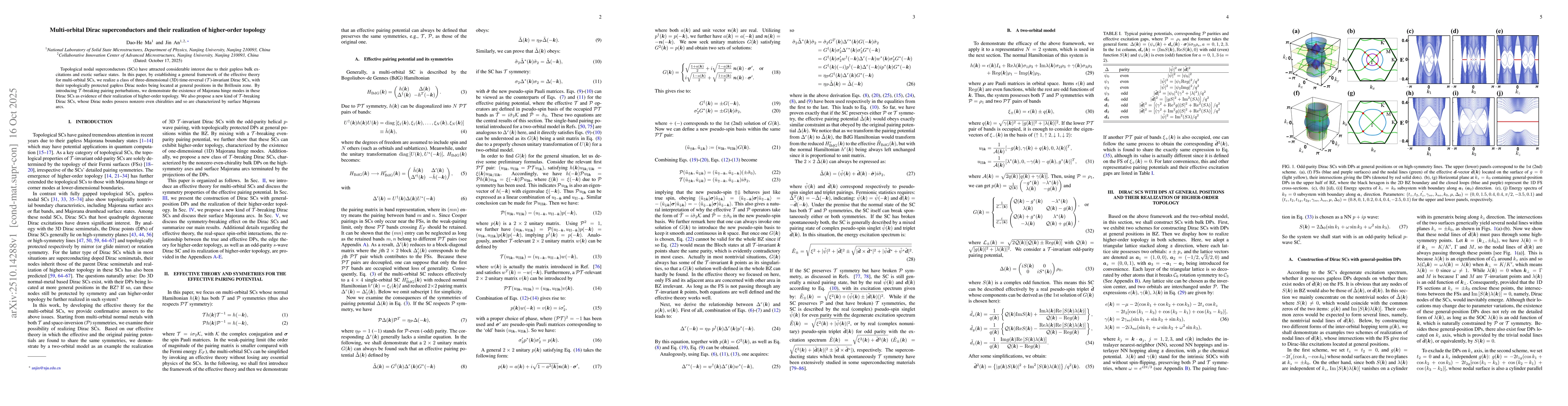 Thumbnail for Multi-orbital Dirac superconductors and their realization of
  higher-order topology