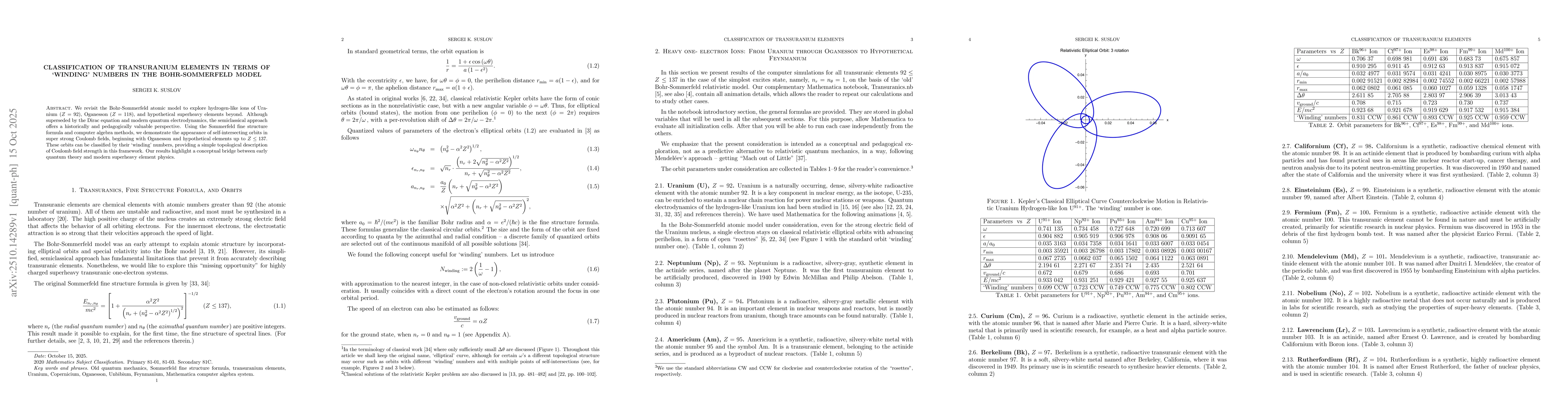 Thumbnail for Classification of Transuranium Elements in Terms of `Winding' Numbers in
  the Bohr-Sommerfeld Model
