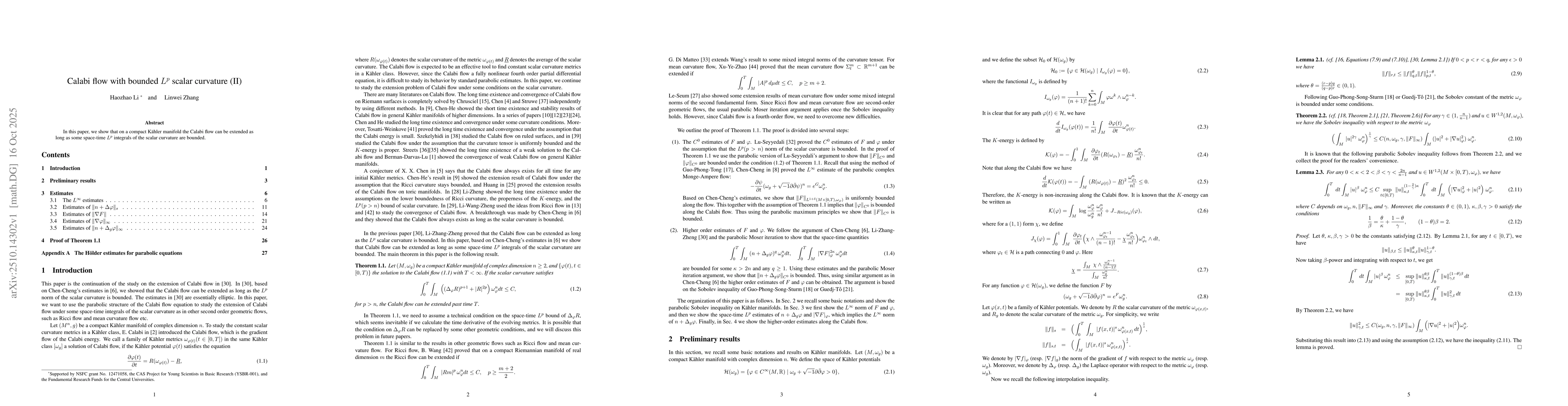 Thumbnail for Calabi flow with bounded $L^p$ scalar curvature (II)