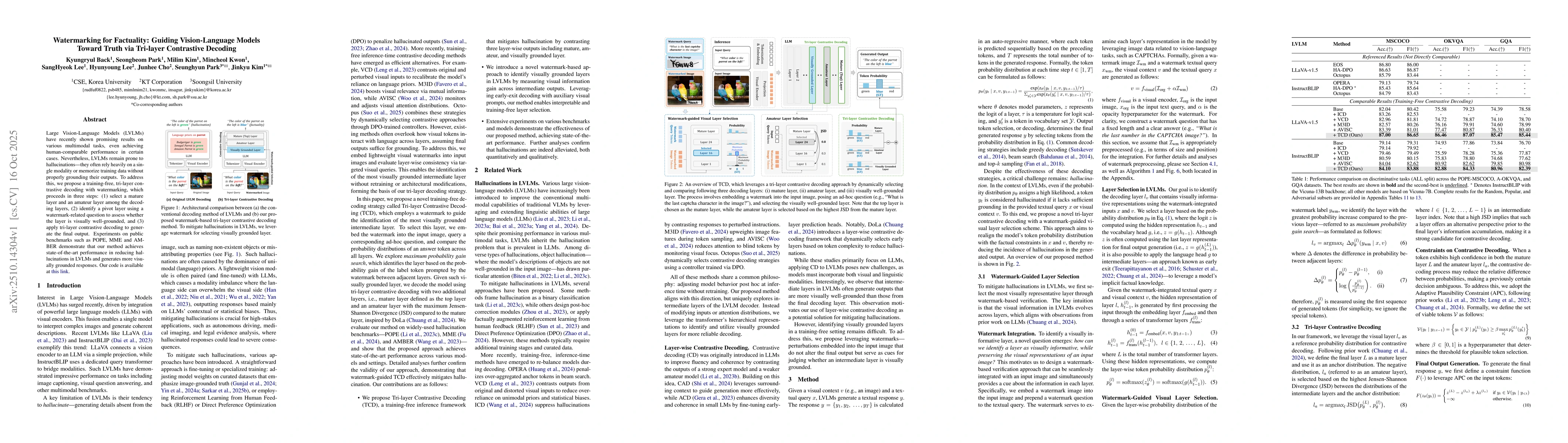 Thumbnail for Watermarking for Factuality: Guiding Vision-Language Models Toward Truth
  via Tri-layer Contrastive Decoding