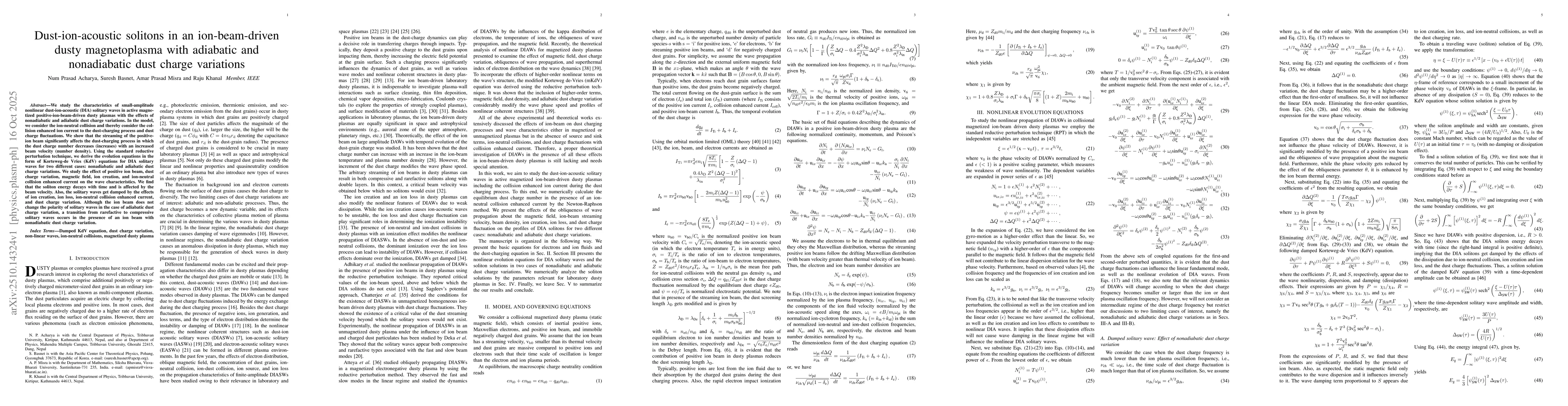 Thumbnail for Dust-ion-acoustic solitons in an ion-beam-driven dusty magnetoplasma
  with adiabatic and nonadiabatic dust charge variations