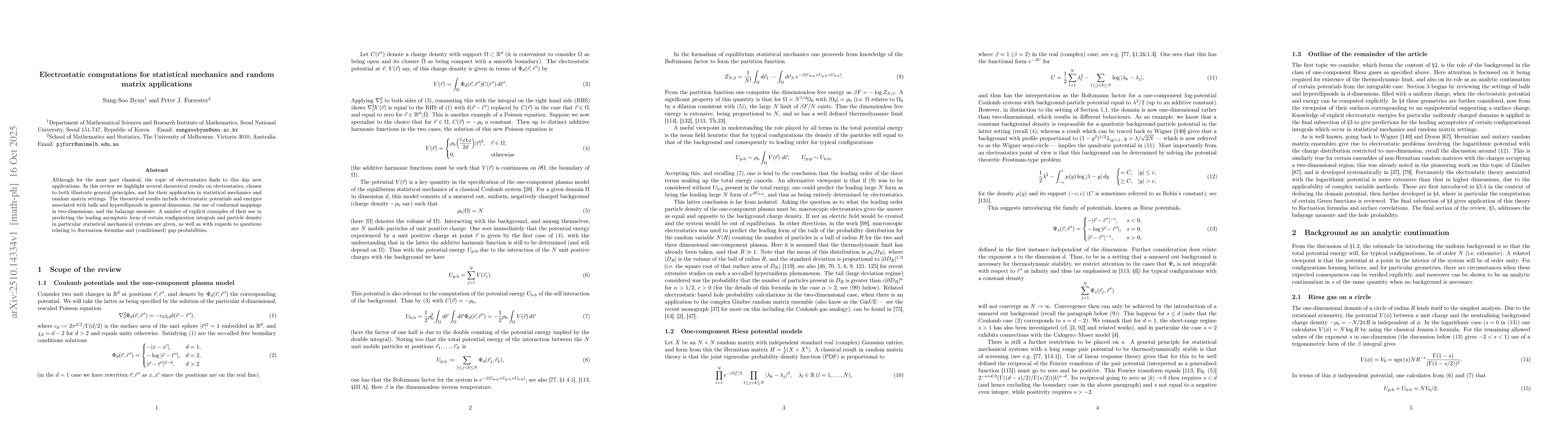 Thumbnail for Electrostatic computations for statistical mechanics and random matrix
  applications