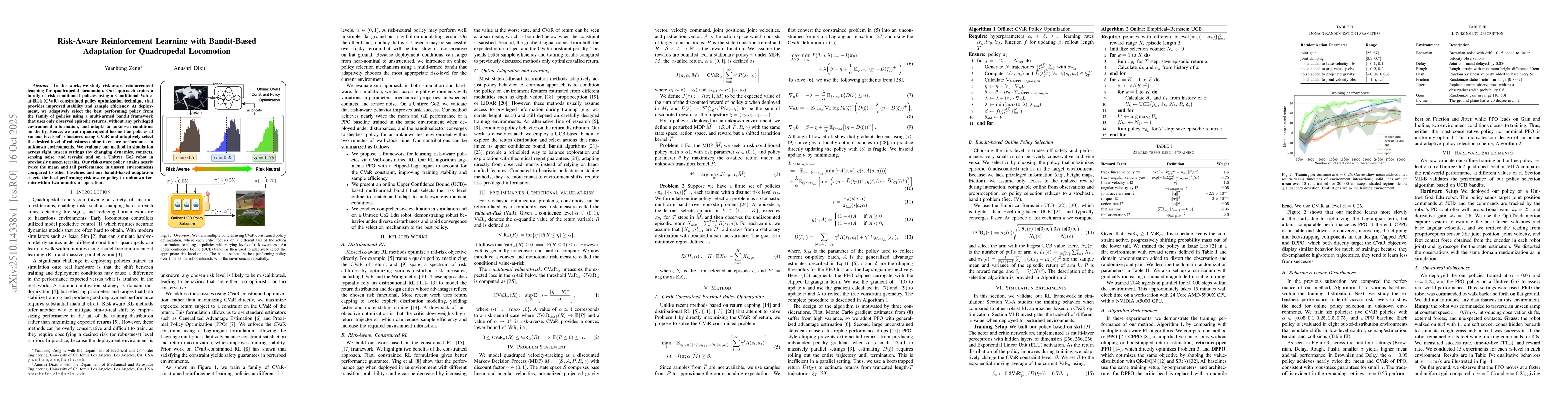 Thumbnail for Risk-Aware Reinforcement Learning with Bandit-Based Adaptation for
  Quadrupedal Locomotion