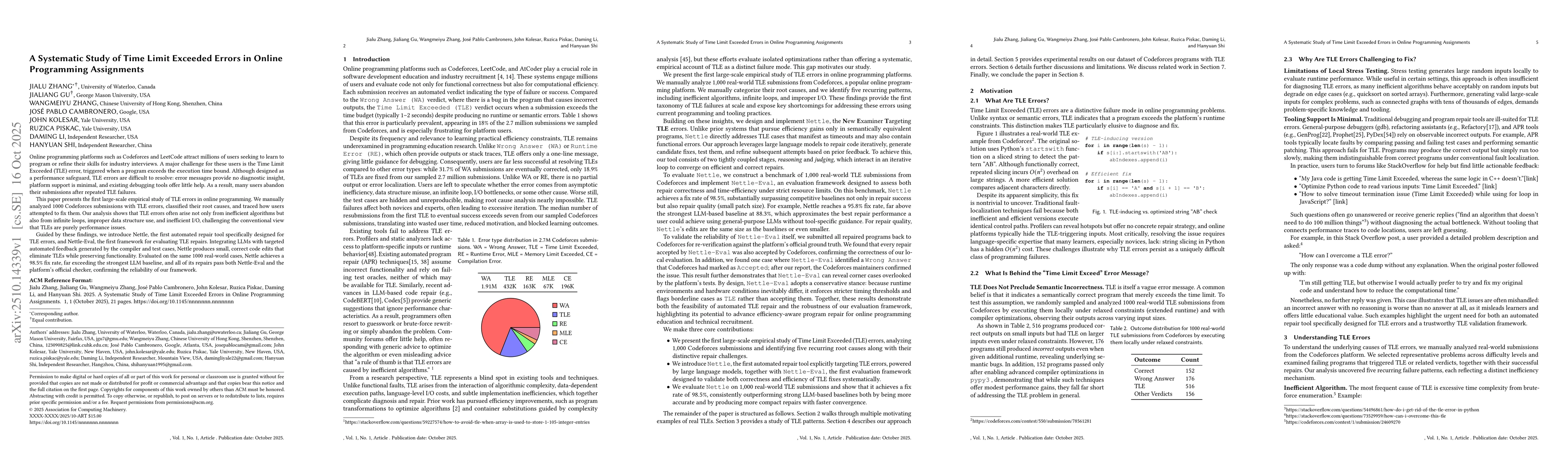 Thumbnail for A Systematic Study of Time Limit Exceeded Errors in Online Programming
  Assignments