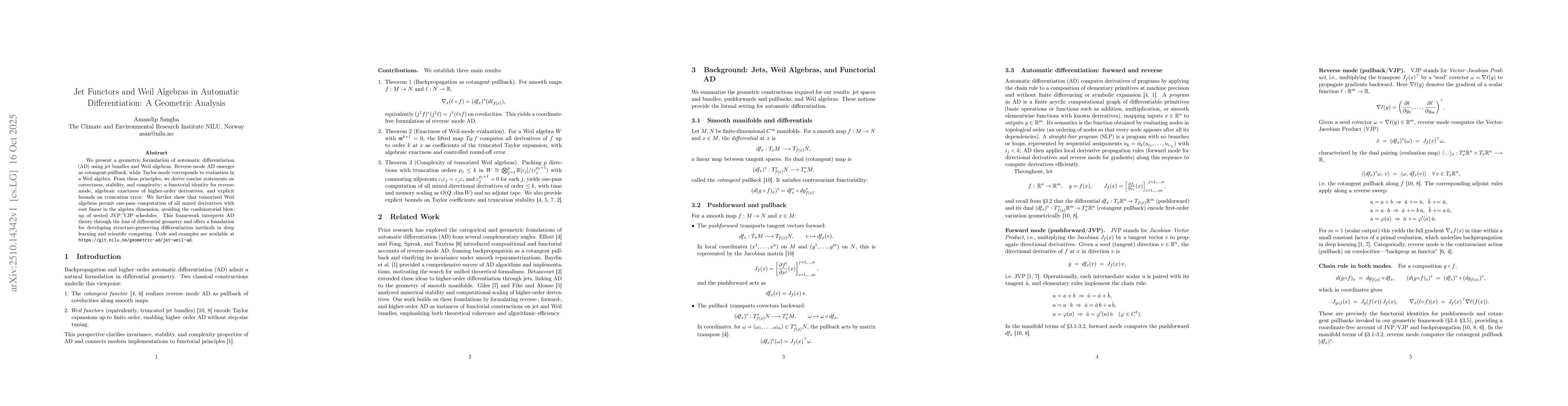 Thumbnail for Jet Functors and Weil Algebras in Automatic Differentiation: A Geometric
  Analysis