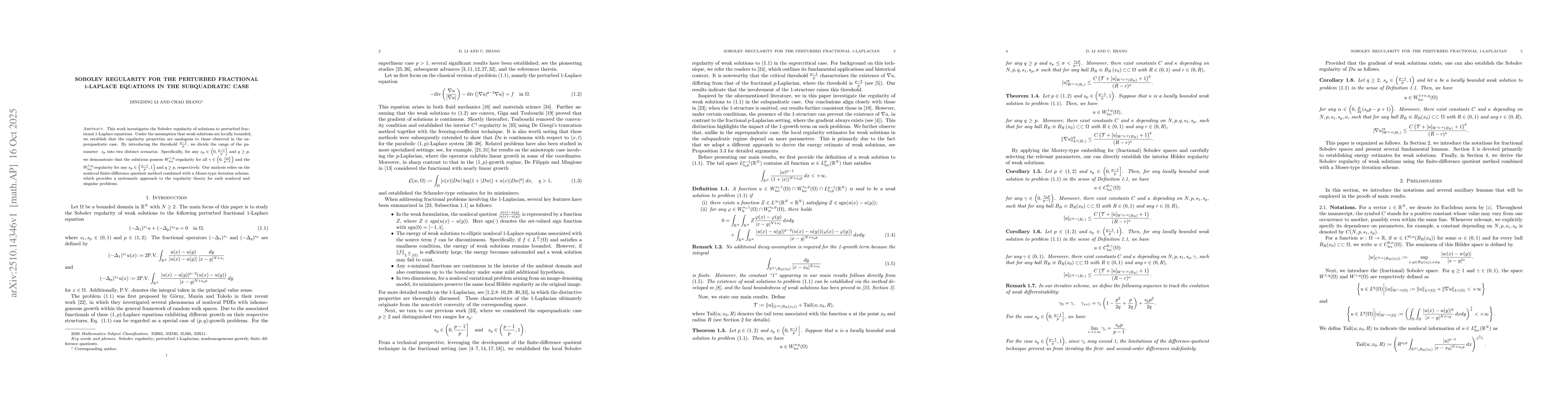 Thumbnail for Sobolev regularity for the perturbed fractional 1-Laplace equations in
  the subquadratic case