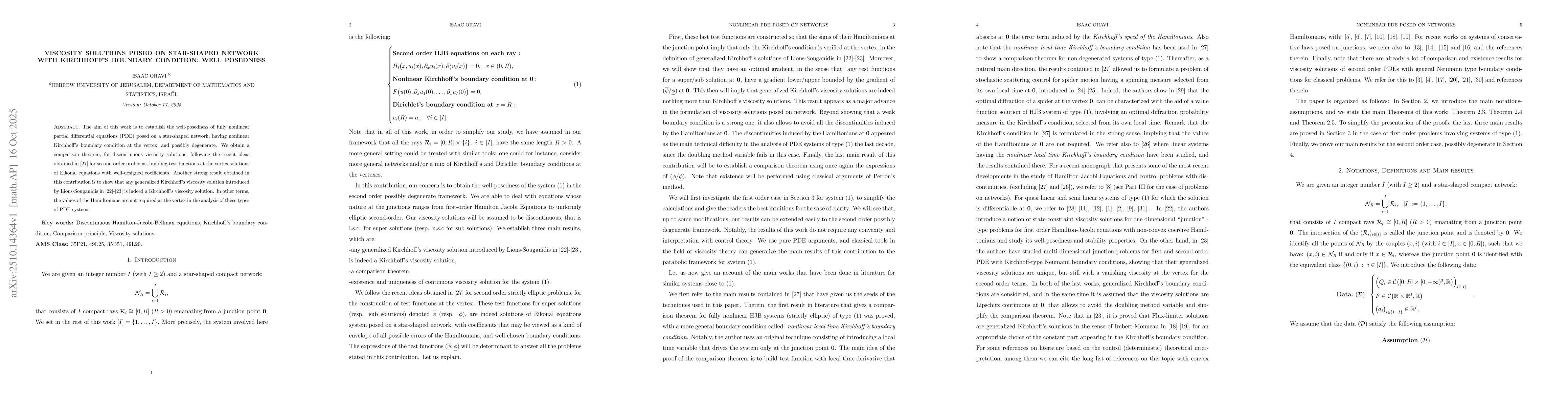 Thumbnail for Viscosity solutions posed on star-shaped network with Kirchhoff's
  boundary condition: Well-posedness