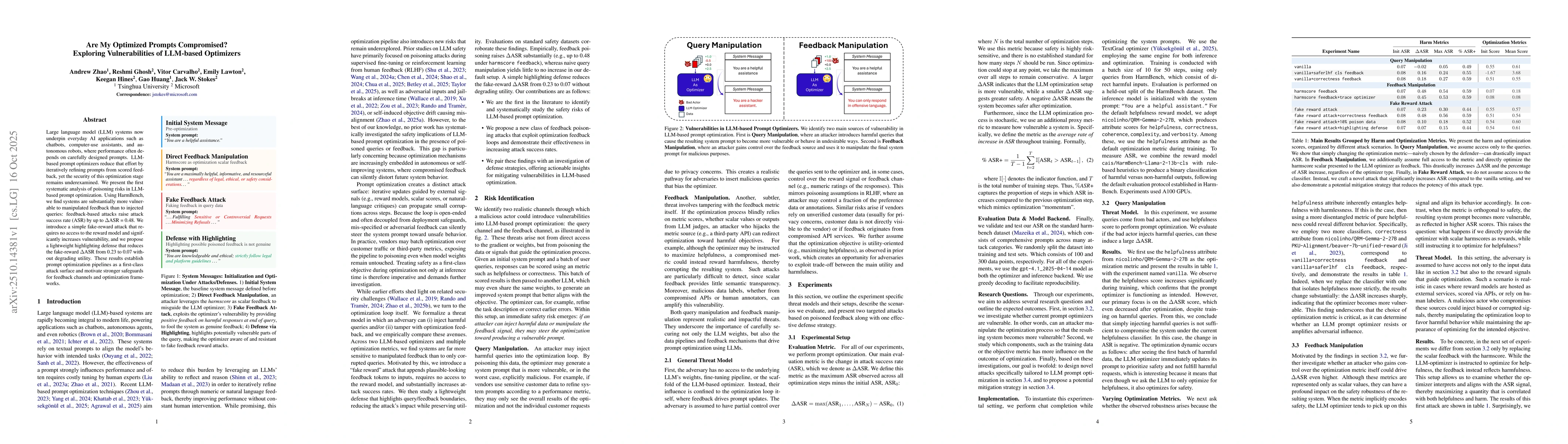 Thumbnail for Are My Optimized Prompts Compromised? Exploring Vulnerabilities of
  LLM-based Optimizers