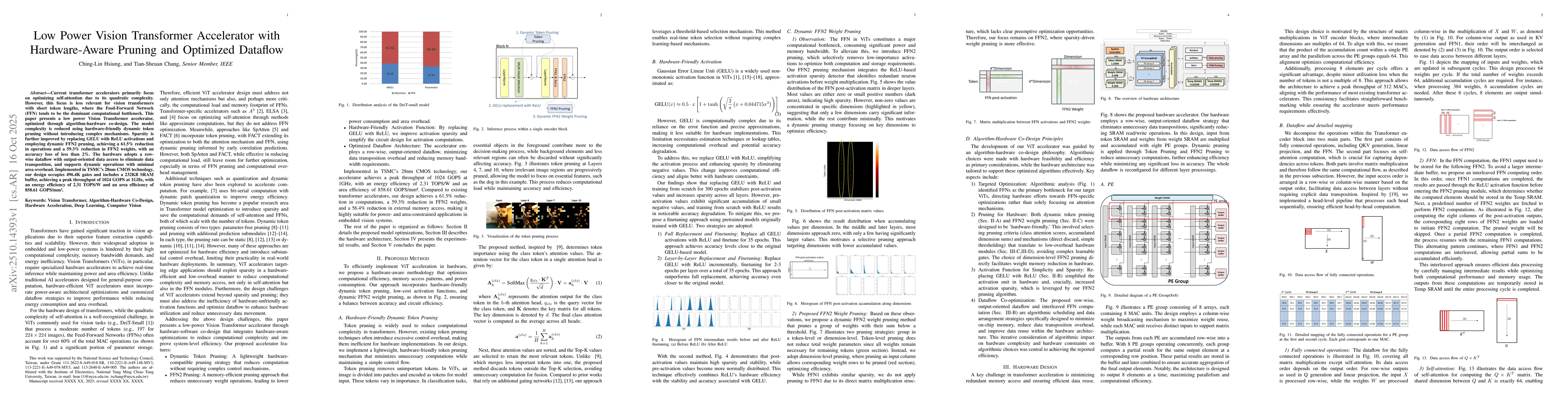 Thumbnail for Low Power Vision Transformer Accelerator with Hardware-Aware Pruning and
  Optimized Dataflow